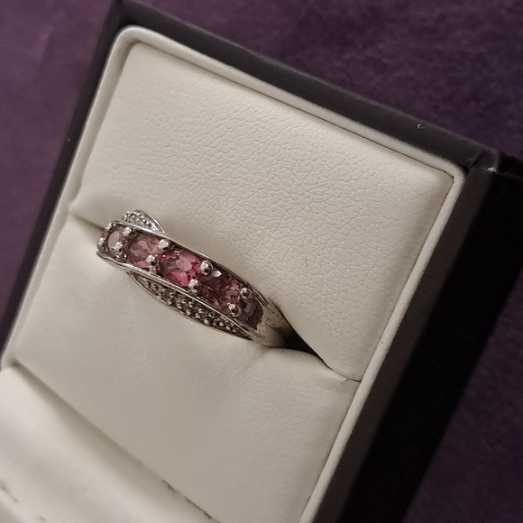 Ouro Fino Rubellite & White Topaz Ring 925 Sterling Silver - Picture 2 of 6